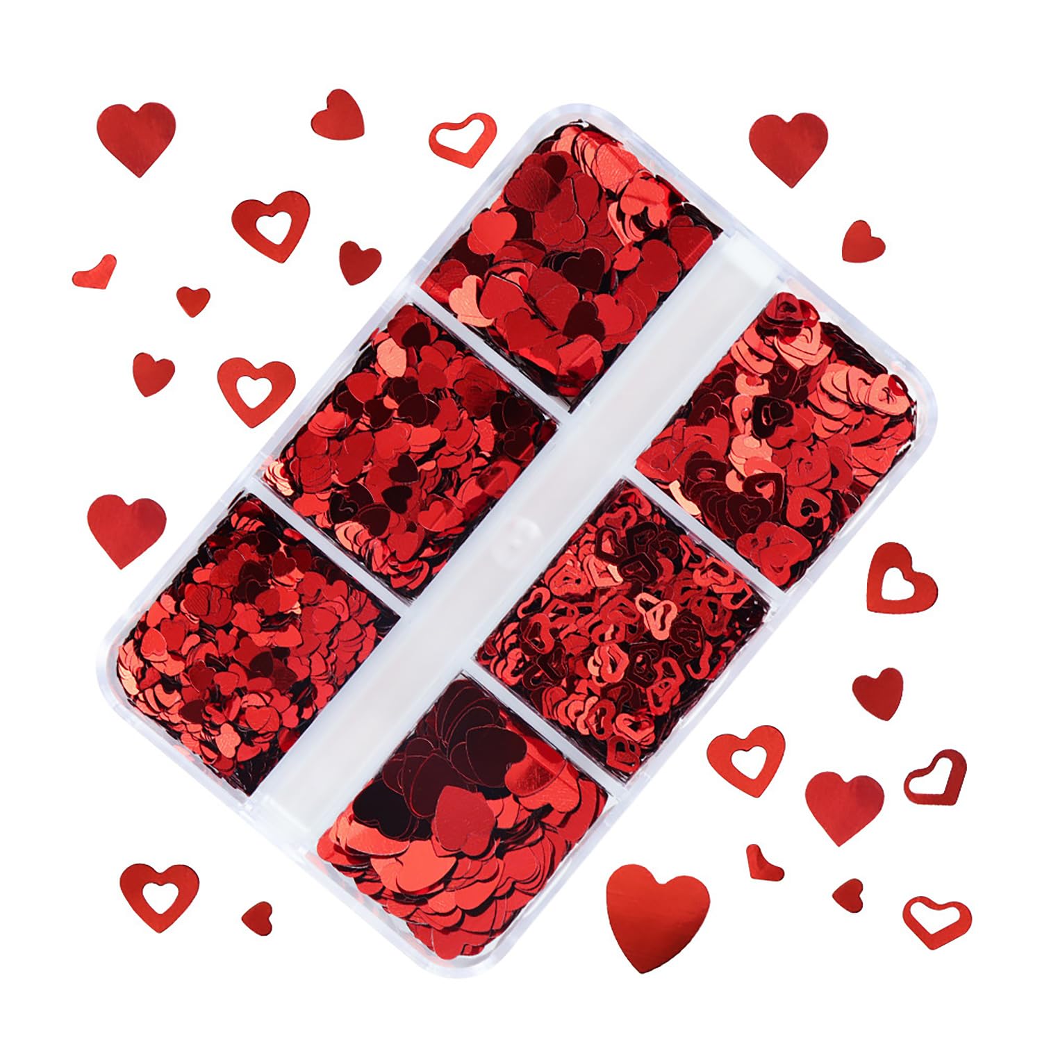 Valentine's Day Nail Art Sequins - 6 Grid Heart Shaped 3D Nail Glitter Flakes, Holographic Laser Nail Design for Women & Girls - Perfect for Valentine's Day Nails, Party Manicures, and Special Occasion Nail Decorations