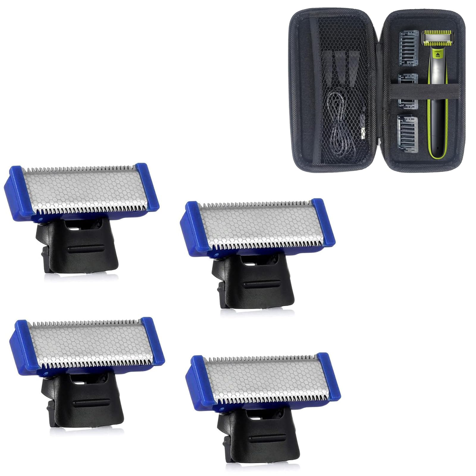 INVODA 4PCS Replacement Razor Blades for Micro Touch Solo Trimmer - Includes 1 Shaver & EVA Travel Case - Perfect for Beard Trimming, Grooming Kits & Travel Essentials