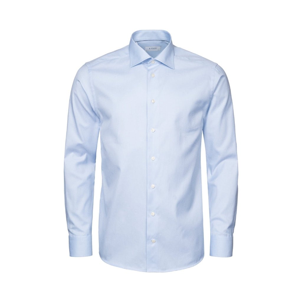 ETON Men's Pin Dot Signature Twill Dress Shirt - Single Cuff Contemporary Fit in Mid Blue | Perfect for Business Meetings & Formal Occasions