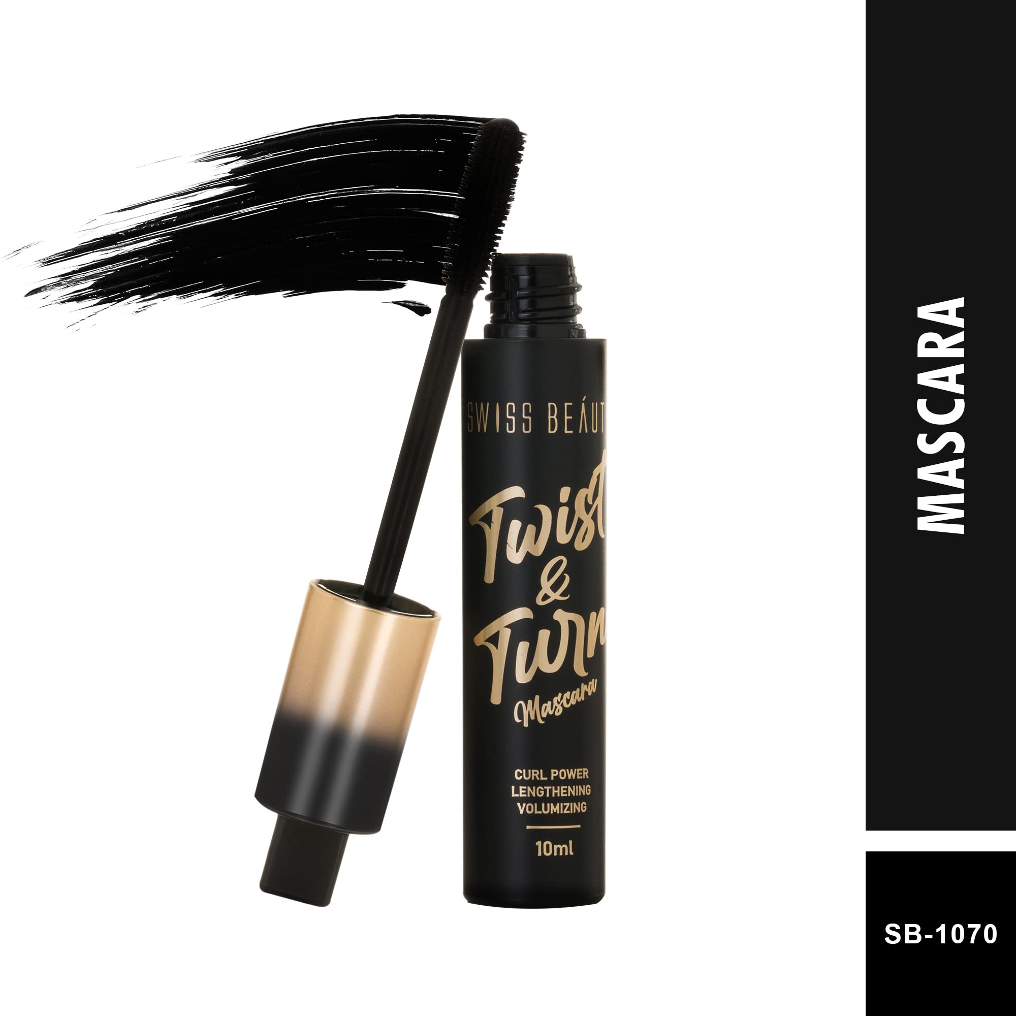 Swiss Beauty Twist and Turn Mascara - Waterproof & Smudge Proof Volumizing Mascara for Bold, Thick Lashes | Black Eye Makeup (10ml) | Perfect for Daily Wear, Parties & Special Occasions