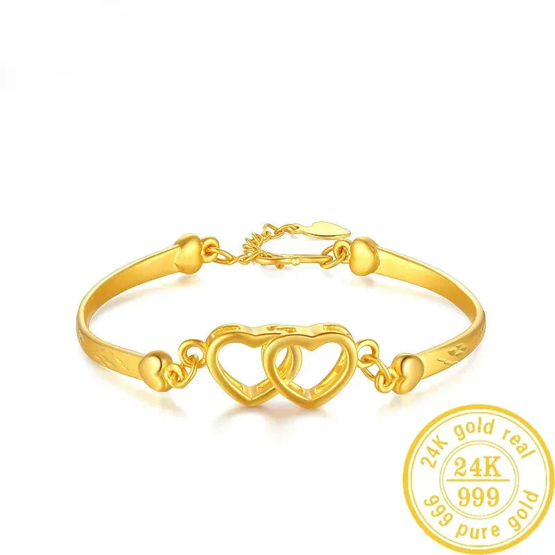 24K Pure Gold Bracelet 999 Solid Real Gold Bangle - Upscale Romantic Classic Jewelry for Women, Trendy Gift for Anniversary, Birthday & Special Occasions