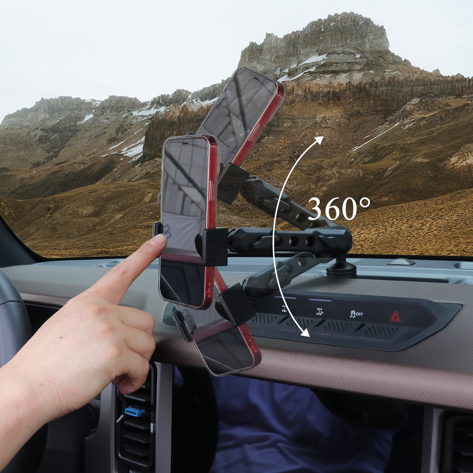 Bronco Dash Phone Holder for Ford Bronco 2021-2024 | 360° Adjustable Car Phone Mount for 2/4 Door Models | Secure & Hands-Free Driving Accessory | Perfect for Off-Road Adventures & Daily Commutes