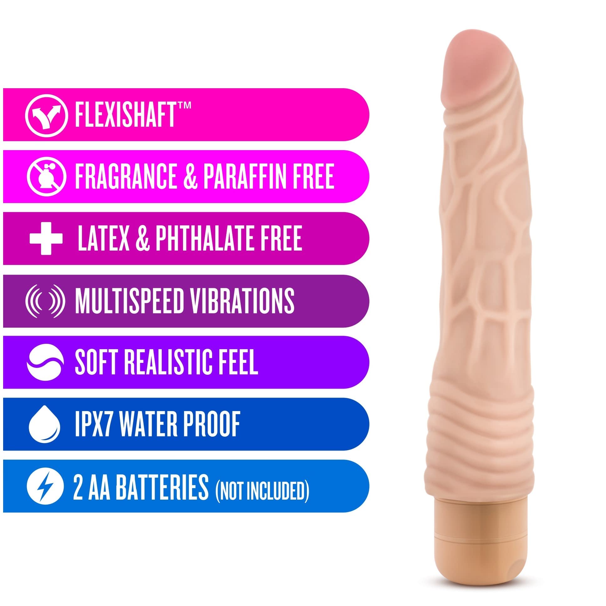 Blush Novelties Dr Skin Vibe 2 - 9 Inch Realistic Vibrating Dildo for Women & Couples - 1.5 Inch Girth, Waterproof, Bendable & Multi-Speed - Soft Body-Safe Silicone Adult Sex Toy - Perfect for Shower Play, Solo Pleasure & Couples' Intimacy - Beige