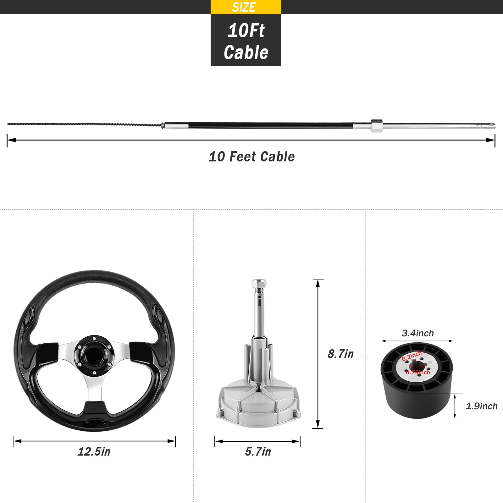**10ft Boat Steering System Kit - 3/4