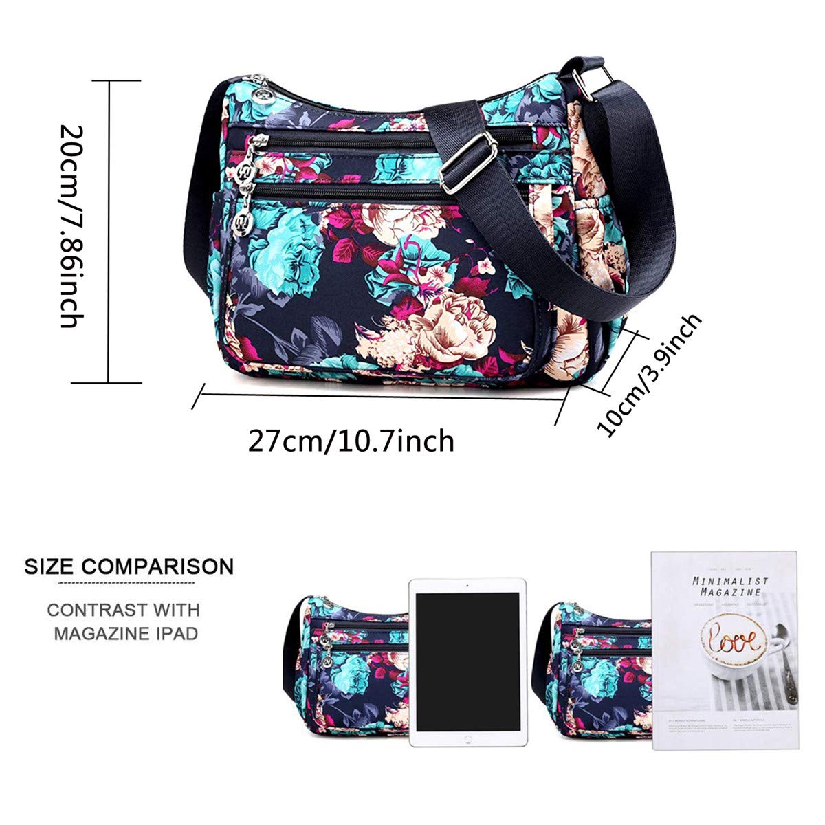 Stylish Nylon Floral Crossbody Bag for Women - Multi-Pocket Travel Shoulder Purse with Secure Zipper Closure | Perfect for Daily Commute, Shopping & Vacation Outfits