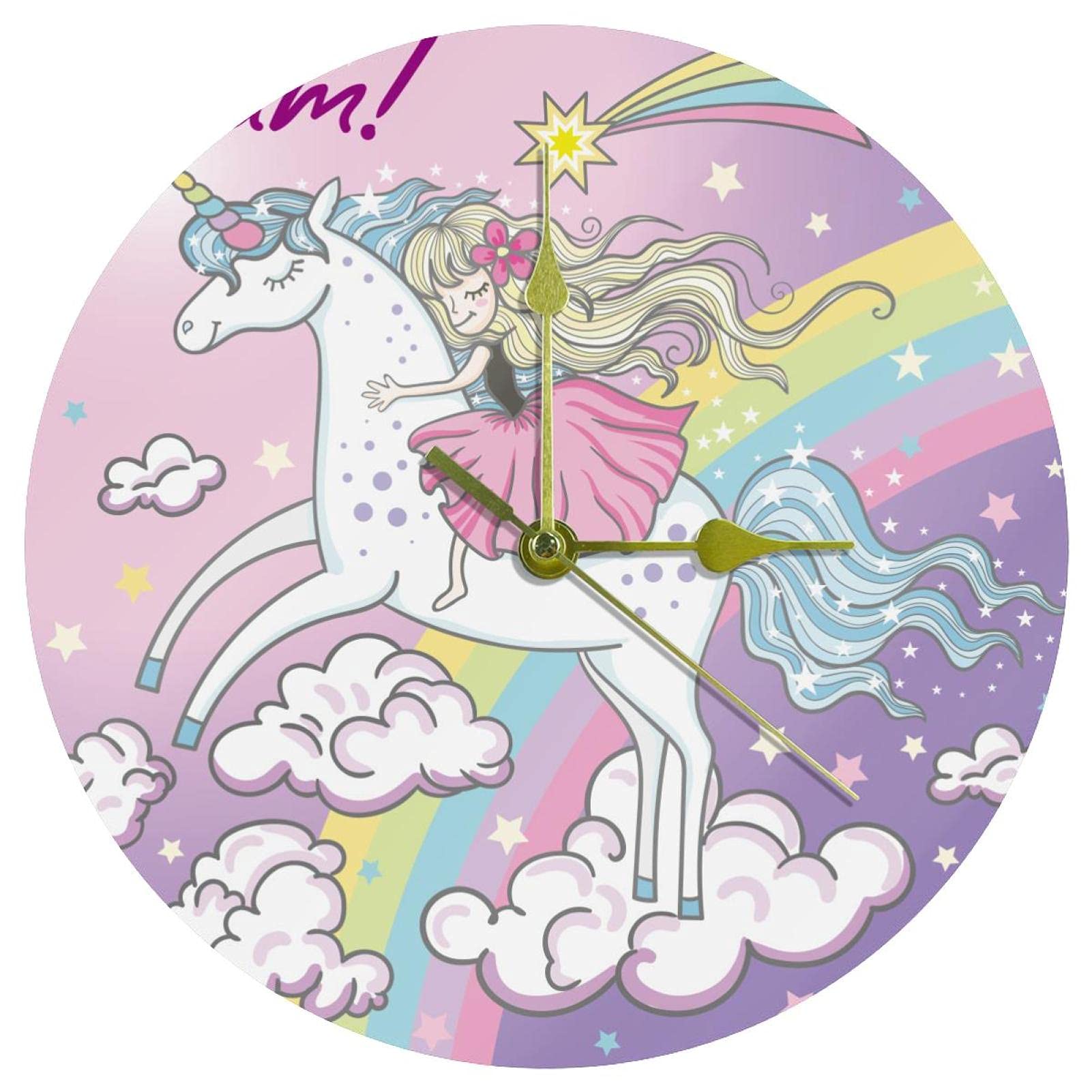 Unicorn Dream Wall Clock - Battery Operated Kids Room Decor, Fairy Tale Nursery Clock for Bedroom & Living Room Wall Art