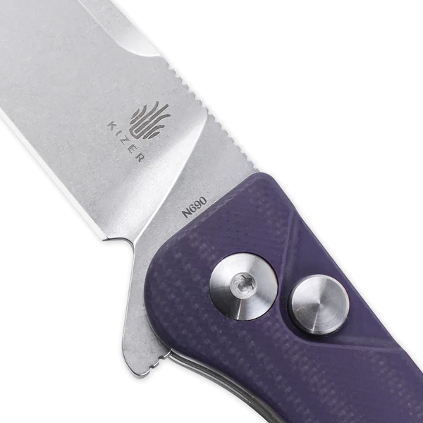 Kizer Swaggs Swayback Folding Knife - Purple G10 Handle with Button Lock - EDC Pocket Knife for Outdoor, Camping & Everyday Carry
