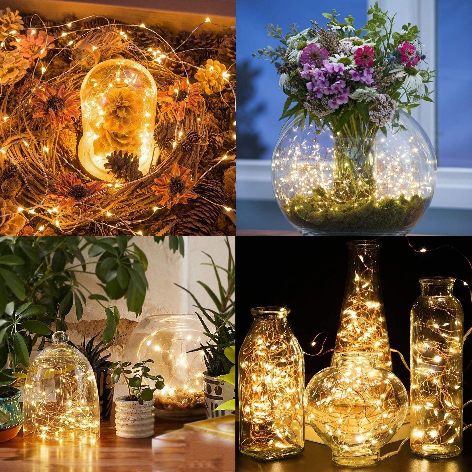 Gresonic 200/300 LED Silver Wire Fairy Lights - Indoor/Outdoor Battery Operated String Lights, Warm White (8 Modes, Timer, Dimmable, 200 LEDs) - Perfect for Christmas, Wedding, Party, Garden, and Home Decor