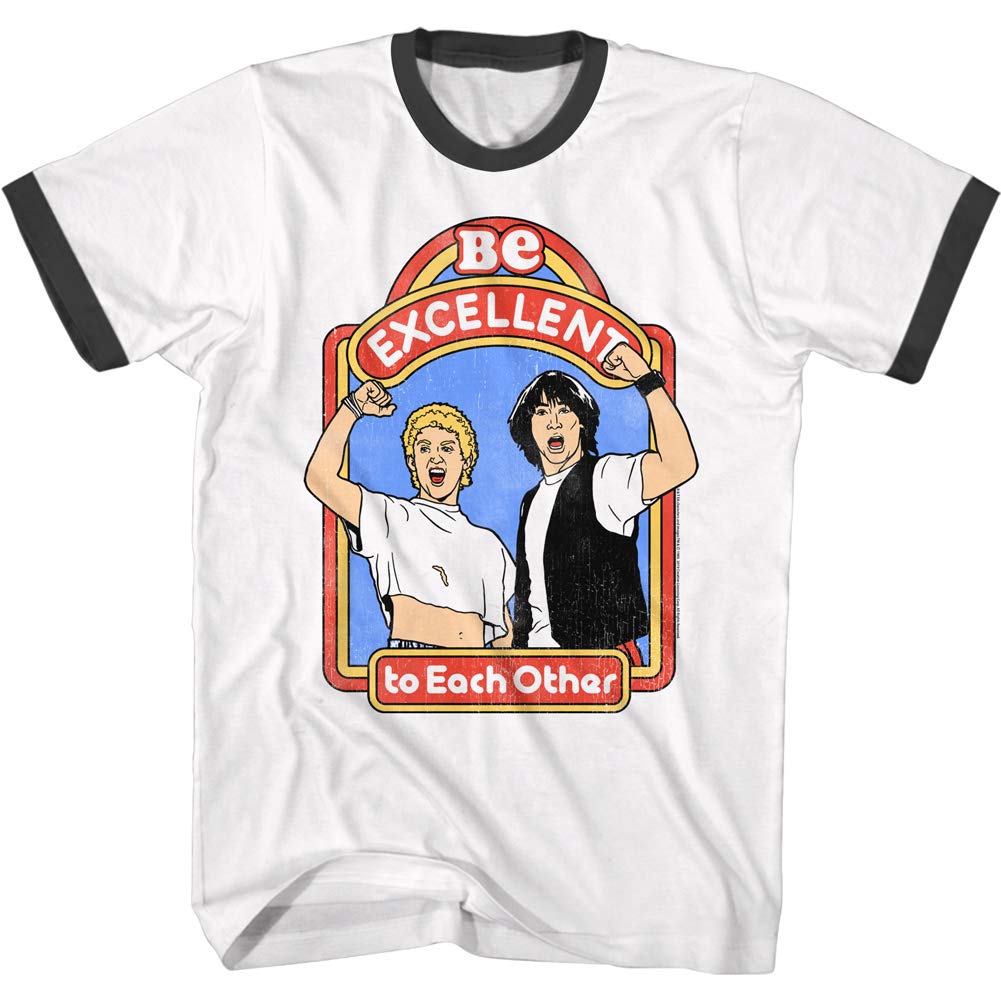 Bill & Ted's Excellent Adventure 80s Movie T-Shirt - Vintage Retro Adult Ringer Tee - Perfect for Cosplay, 80s Parties & Casual Wear