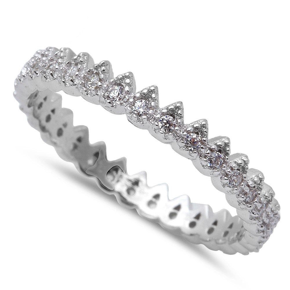 2mm Stackable Wedding Engagement Anniversary Band - 925 Sterling Silver Full Eternity Ring with Round Pave Russian Clear CZ Diamonds | Perfect for Bridal Sets, Promise Rings & Special Occasion Jewelry Gifts
