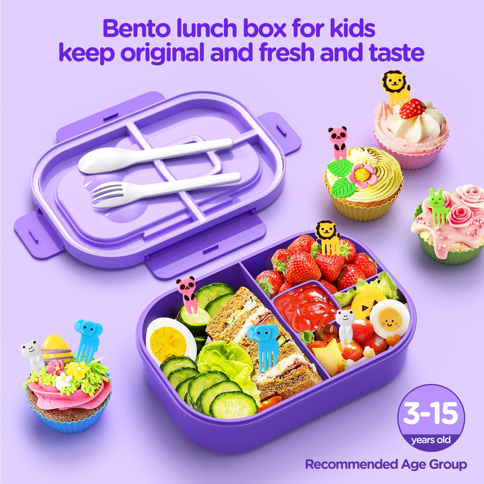 Jelife 1300ml Large Bento Lunch Box for Kids & Adults - Leak Proof, BPA Free Food Container - Perfect for School, Office, Picnics & Travel - Purple
