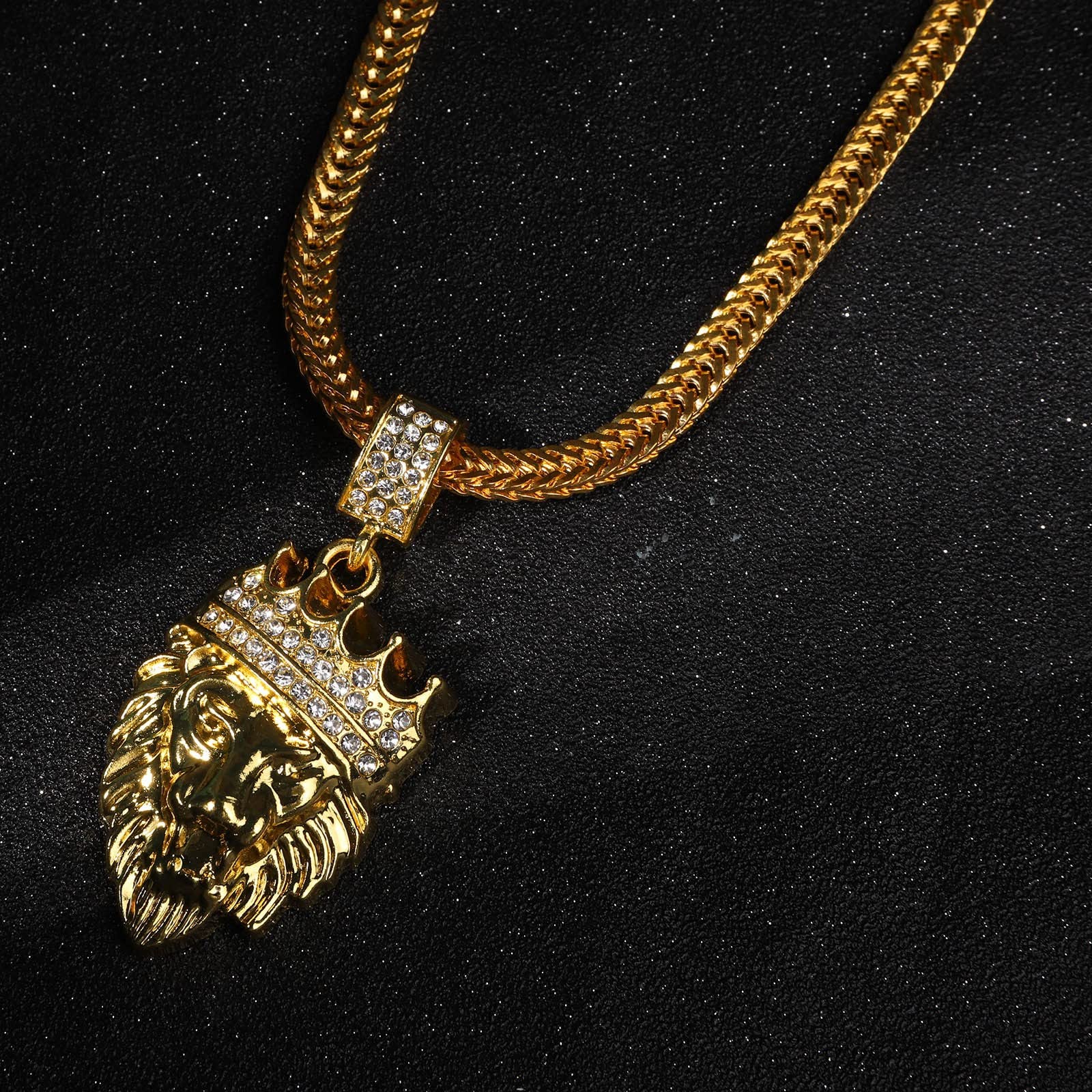 Men's Hip Hop Cuban Link Chain Necklace with Rhinestones & Pendant - Gold Iced Out Jewelry for Rappers & Streetwear Fashion (One Size) | Perfect for Parties, Concerts & Urban Style