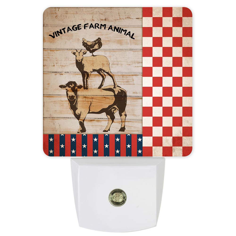 Dimmable LED Night Light with Auto Sensor - Dusk to Dawn Plug-in Wall Lamp, Retro Farm Animals Design for Bedroom, Bathroom, Nursery, Hallway & Stairs | Perfect for Nighttime Safety, Kids' Rooms & Home Decor