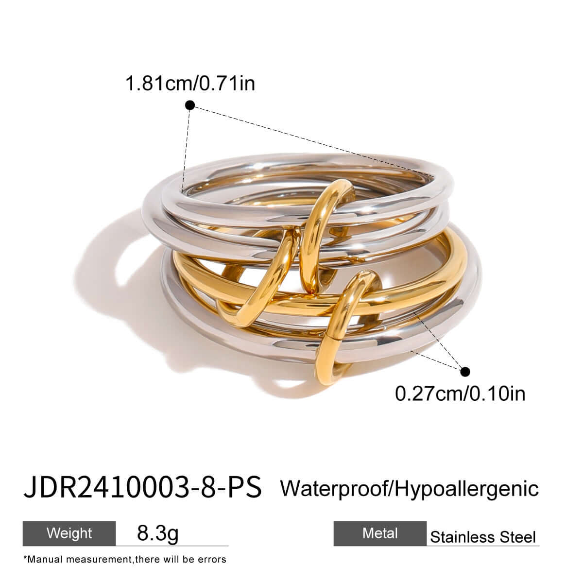 Two Tone Interlocking Layered Connected Plain Ring - Stackable Minimalist Jewelry for Women | JDR007 | Perfect for Everyday Wear, Gift Giving & Special Occasions