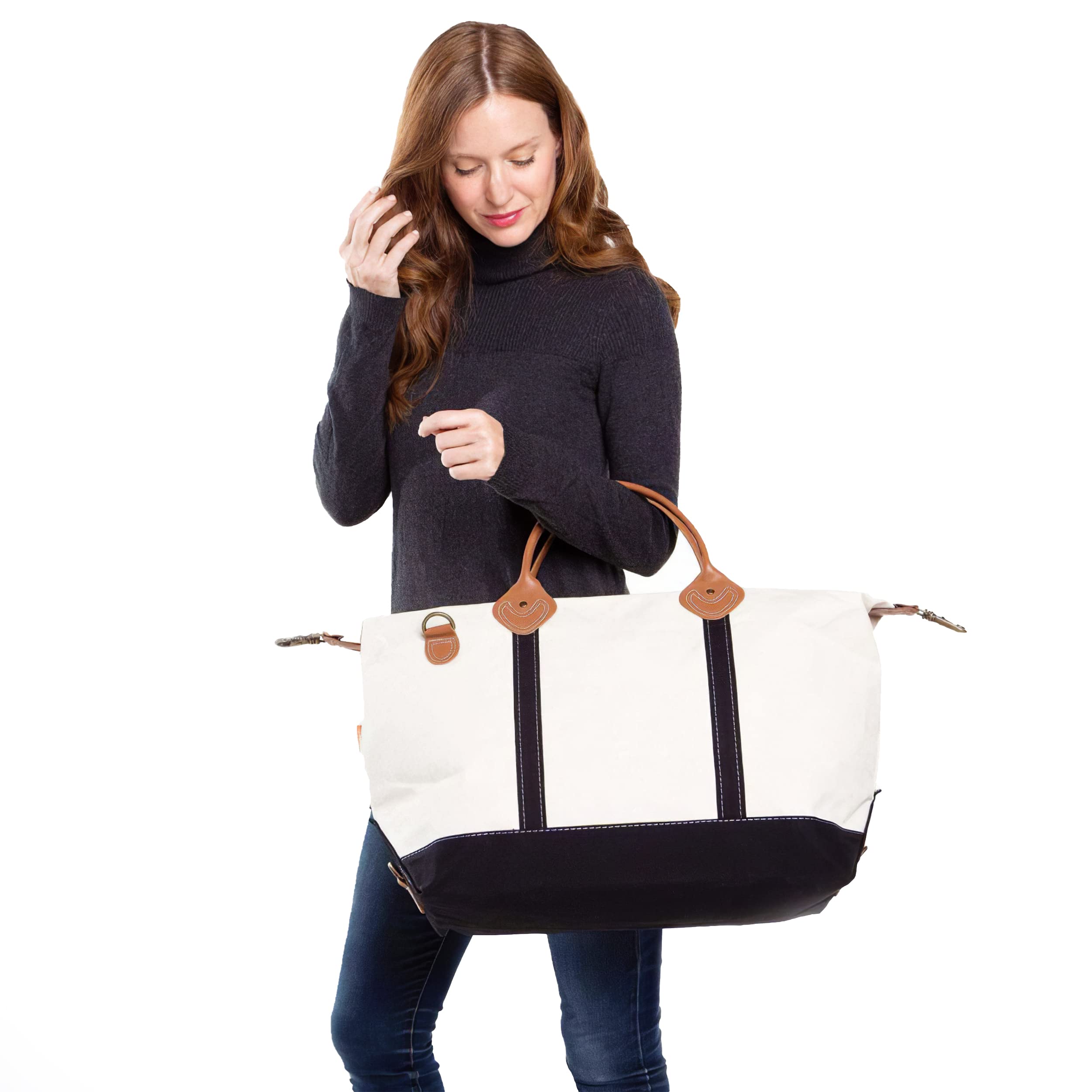 18 oz Canvas Weekender Bag for Women - Durable Duffel Travel Bag with Spacious Interior - Perfect Carry-On for Overnight Trips, Gym, Beach & Weekend Getaways