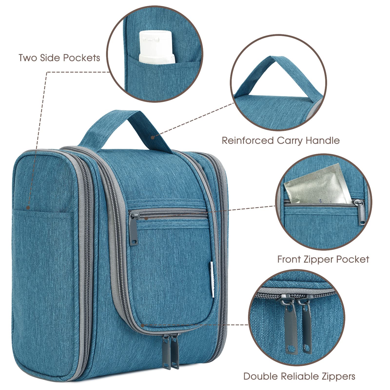 Narwey Hanging Travel Toiletry Bag - Waterproof Cosmetic Organizer for Women & Men - Medium Size Navy Blue Makeup Bag - Perfect for Bathroom, Gym, Camping & Air Travel