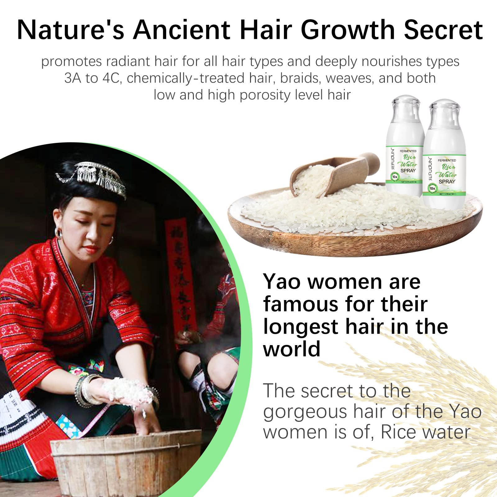 Rice Water Hair Growth Treatment Spray - Leave-in Scalp Care for Thinning Hair & Hair Loss | Castor Oil & Glycerin Formula for Stronger, Healthier Hair - 50ml | Perfect for Daily Hair Care Routine & Scalp Nourishment