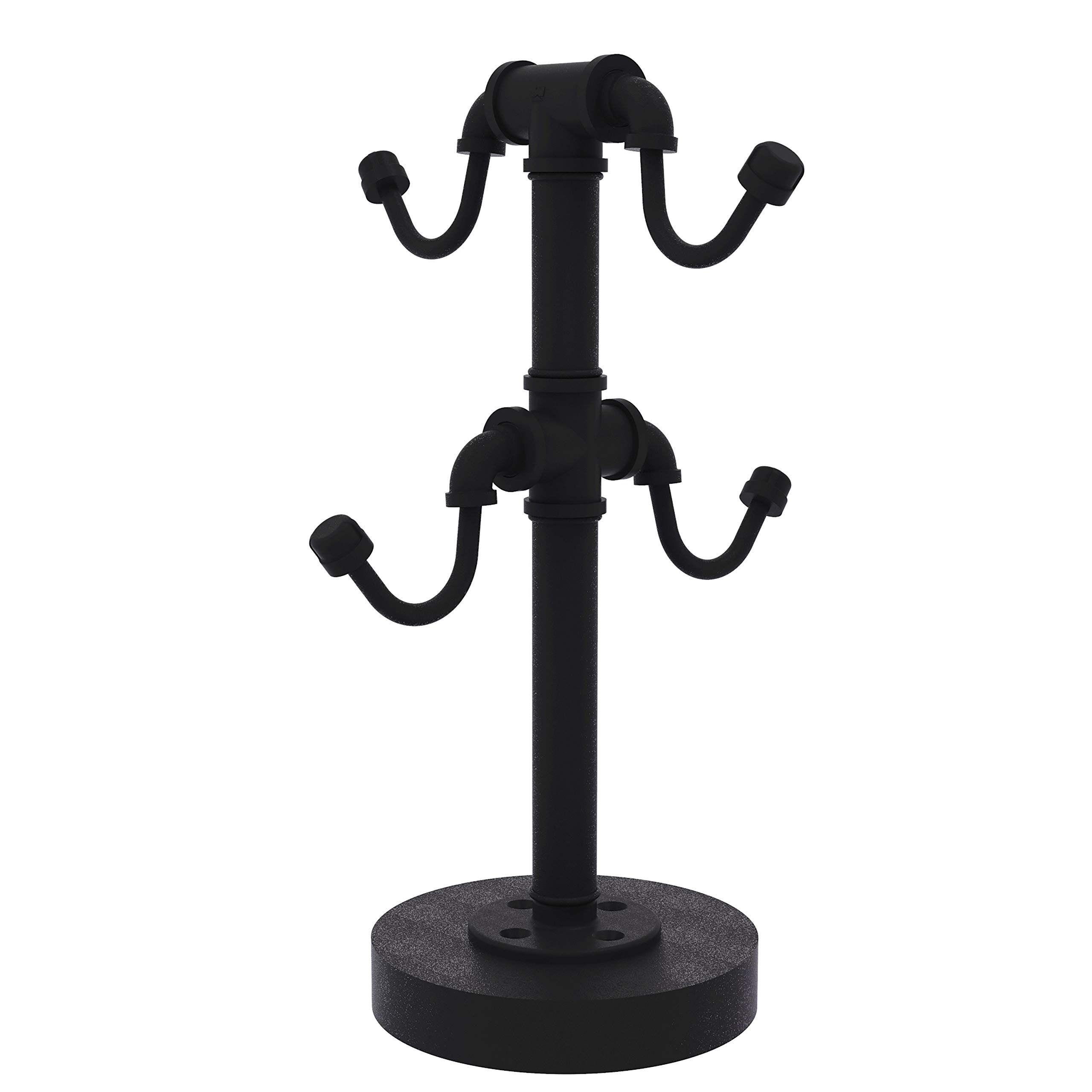 Allied Brass Matte Black Countertop Coffee Mug Holder - 4 Cup Pipeline Collection for Kitchen & Office Organization