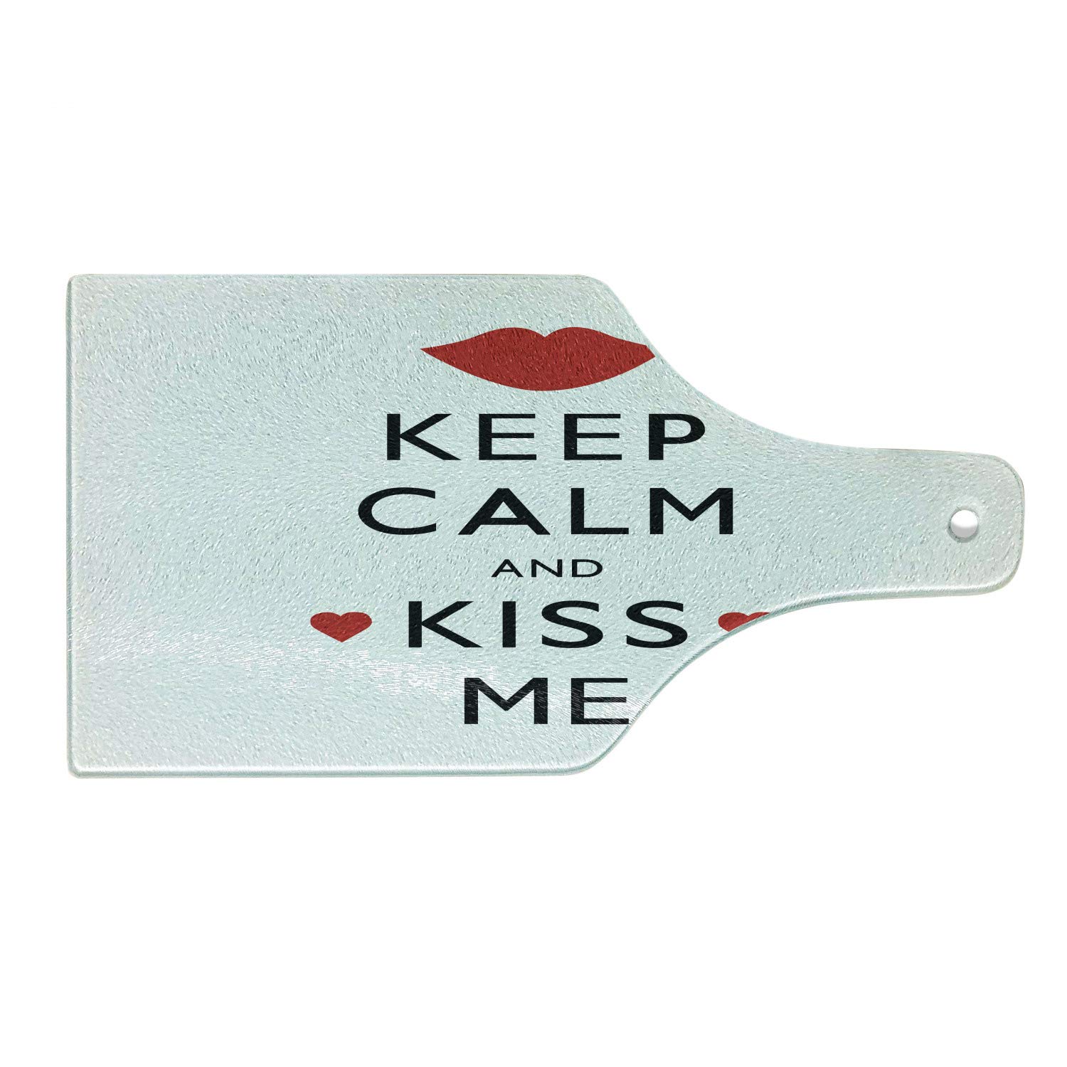 Ambesonne Keep Calm Cutting Board - Valentine's Day Themed Tempered Glass Serving Board with Romantic Red Hearts & Kiss Design, Wine Bottle Shape in Black, Red & White - Perfect for Romantic Dinners, Anniversary Gifts & Kitchen Decor