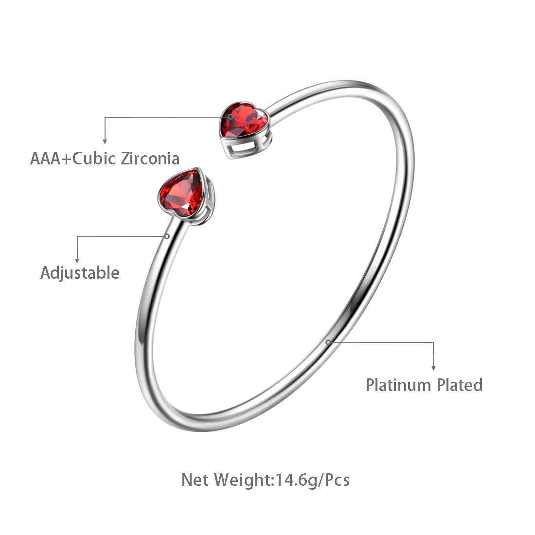 Birthstone Double Heart Adjustable Bracelet - Silver Plated Open Bangle with Personalized Birth Stones | Meaningful Birthday Gift for Women & Girls | Perfect for Anniversaries, Mother's Day & Special Occasions