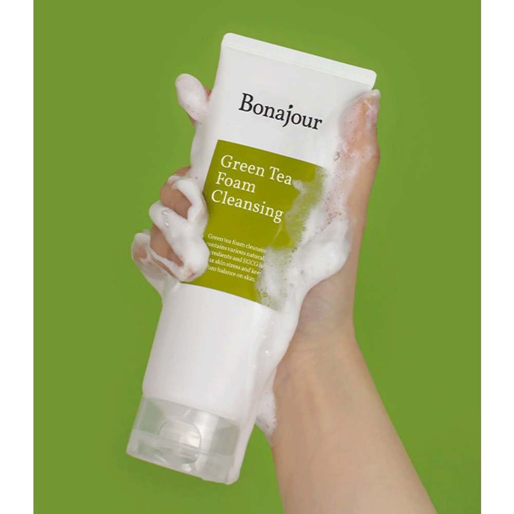 BONAJOUR Green Tea Foam Cleanser 150ml - Gentle Face Wash for Oily & Acne-Prone Skin - Perfect for Daily Skincare Routine & Travel