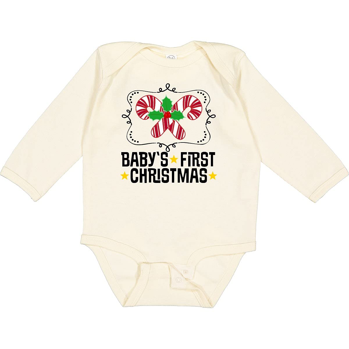 Inktastic Baby's First Christmas Outfit - Candy Cane Print Long Sleeve Bodysuit | Holiday Newborn Photo Shoot & Family Matching Pajamas