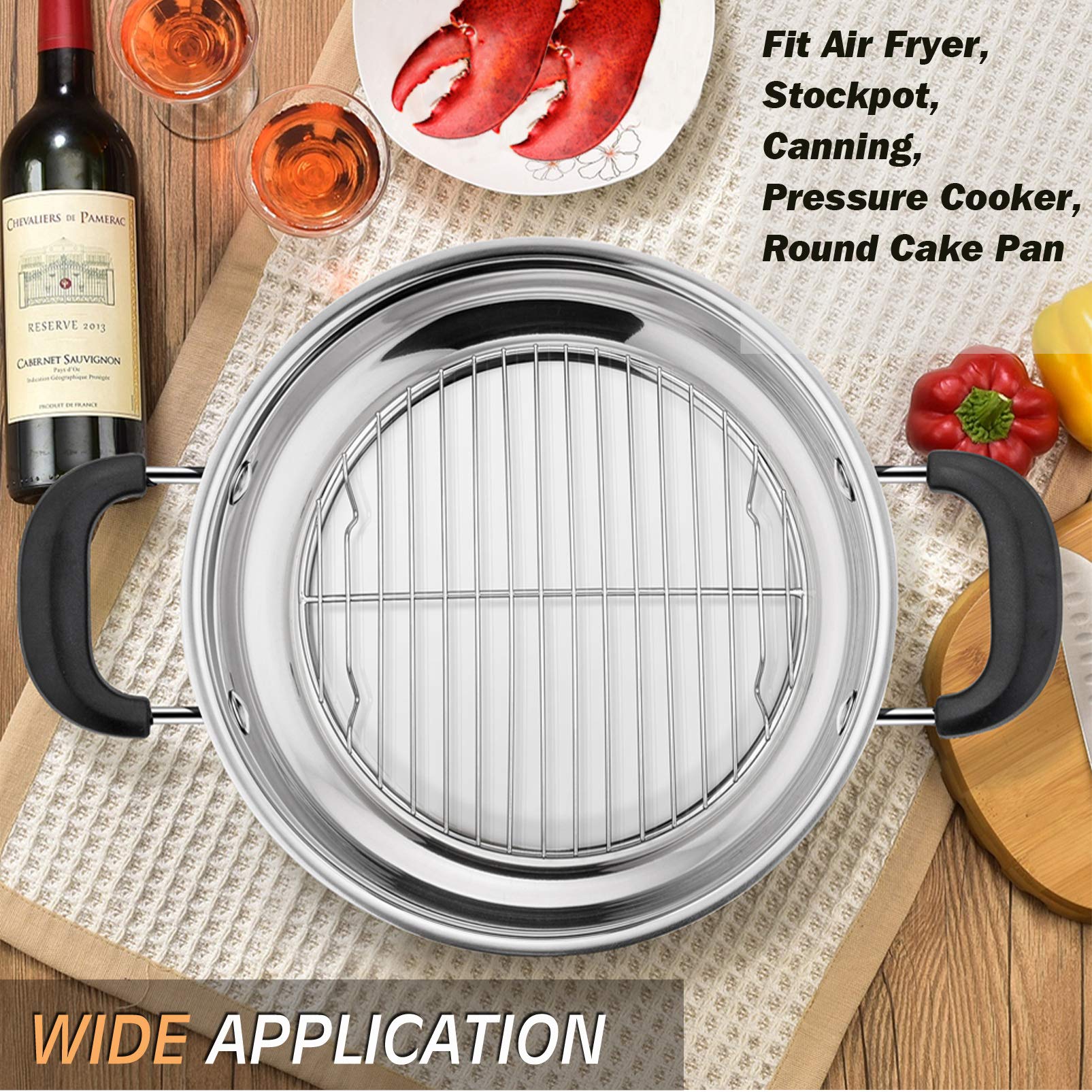 P&P CHEF Stainless Steel Cooking Rack - 2 Pack Round Baking Rack for Air Fryer, Pressure Cooker, Oven - Perfect for Steaming, Cooling & Baking - Dishwasher Safe 7.5 Inch - Ideal for Meal Prep, Roasting Veggies & Reheating Leftovers