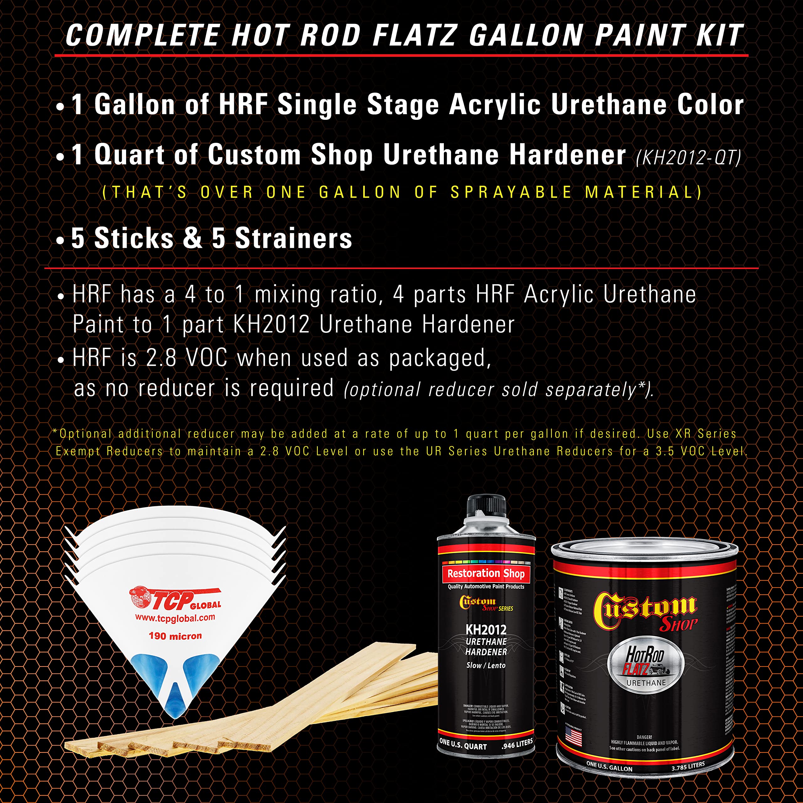 Custom Shop Hugger Orange Hot Rod Flatz Flat Matte Satin Urethane Auto Paint - Complete Gallon Paint Kit for Cars & Trucks - Professional Low Sheen Automotive Coating with 4:1 Mix Ratio - Perfect for Hot Rods, Classic Cars & Custom Vehicle Projects