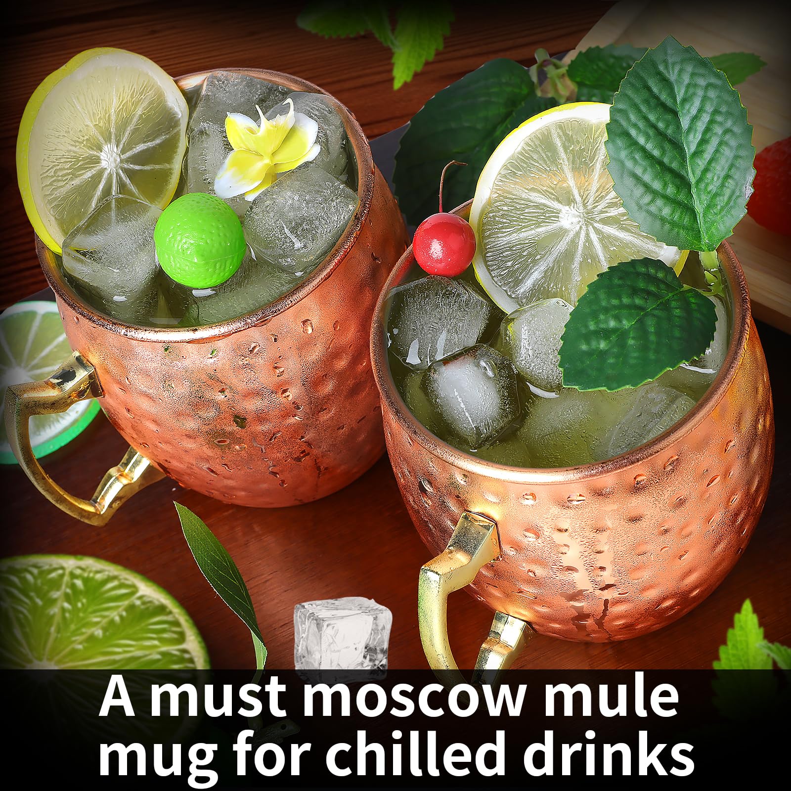 24-Pack Moscow Mule Copper Mugs Set - 18oz Hammered Stainless Steel Cups with Handle, Includes 1pc 0.5oz Double Jigger & 24 Stainless Steel Straws - Perfect for Cocktails, Cold Drinks & Party Serving