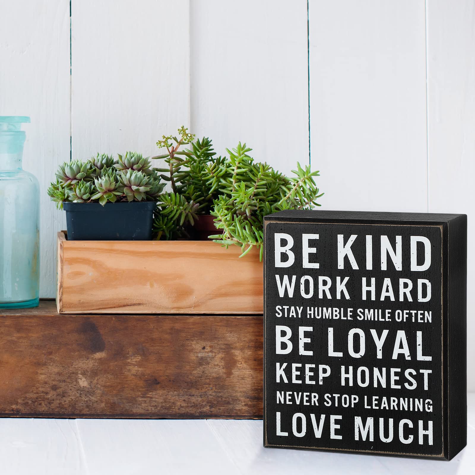 Jetec 4.7 x 6 Inch Wooden Box Signs with Inspirational Quotes - Be Kind Sayings for Home & Office Decor, Motivational Desk Plaque, Farmhouse Style - Perfect for Gifts, Wall Art, and Workspace Motivation