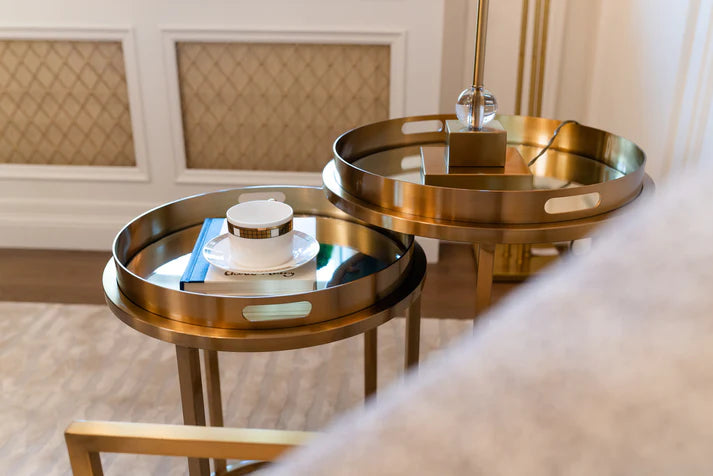 Colmar Gold Finish Side Table Set - Modern End Table for Living Room, Bedroom & Office - Stylish Accent Table for Home Decor