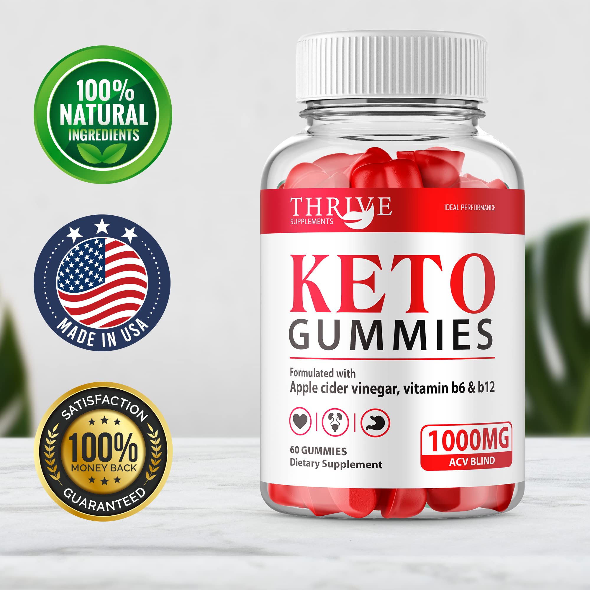 IDEAL PERFORMANCE Thrive Ketos ACV Gummies - Keto-Friendly Apple Cider Vinegar Gummy Bears (60 Count) for Weight Management & Energy Boost | Perfect for Keto Diet, Low-Carb Lifestyle & On-the-Go Wellness