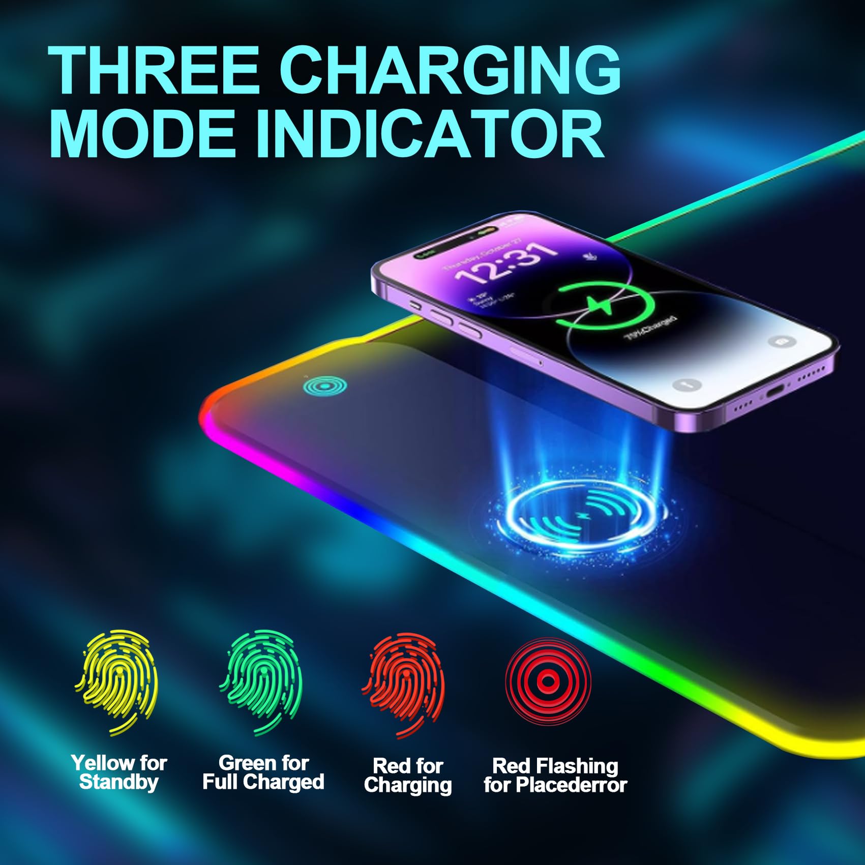 RGB Gaming Mouse Pad with Wireless Charging - 800x300x4mm LED Mouse Pad, 10 Light Modes, Non-Slip Rubber Base, Extra Large Desk Mat for PC, MacBook, Laptop - Perfect for Gaming Setups & Office Workspaces