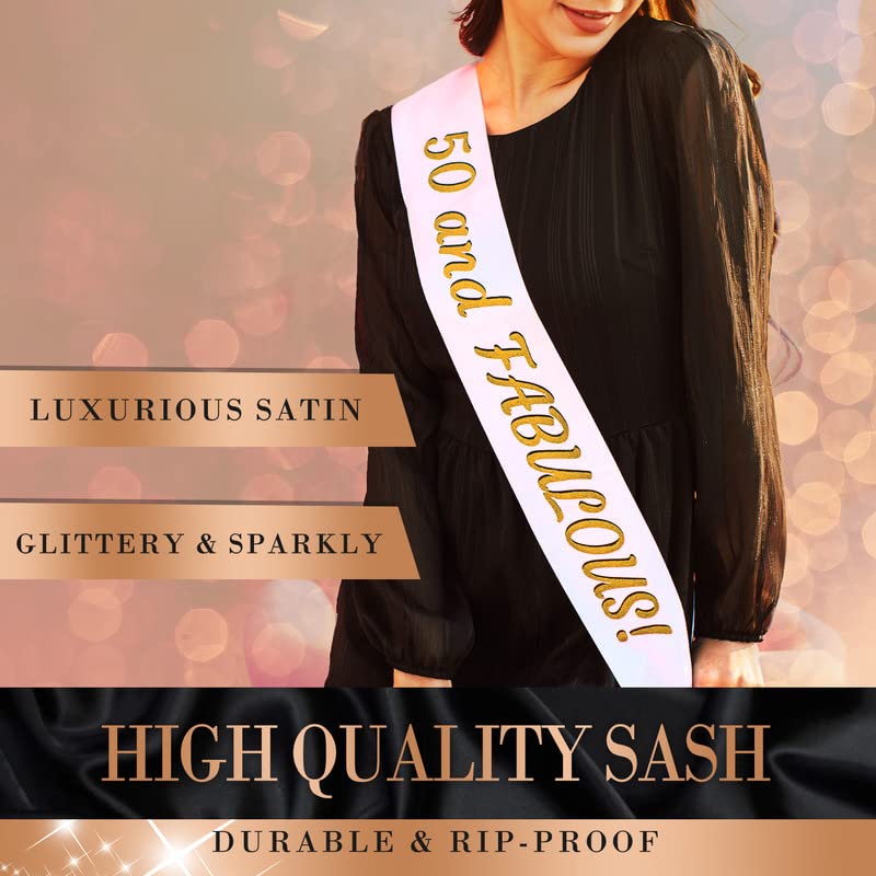 50th Birthday Sash and Crown Set - Gold '50 & Fabulous' Birthday Decorations for Women - Elegant 50th Birthday Party Supplies - Perfect for Milestone Celebrations, Bachelorette Parties & Photo Props