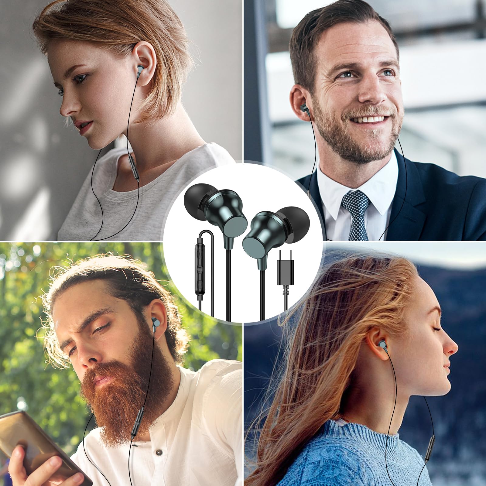 USB Type C Wired Earbuds with Microphone & Volume Control - Noise Canceling Magnetic In-Ear Headphones Compatible with iPad 10th Gen, iPad Air 5th Gen, iPad Pro 11