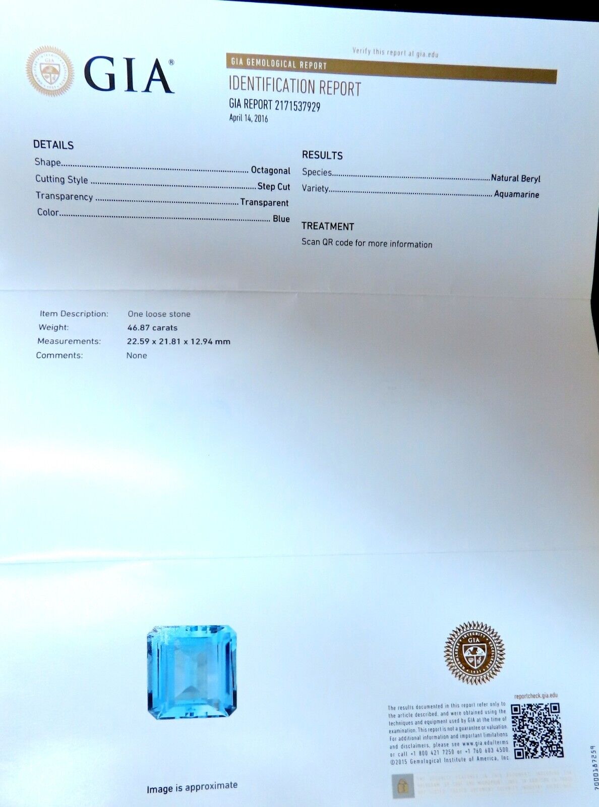 GIA Certified 46.87ct Natural Blue Emerald Cut Aquamarine Gemstone - Stunning Birthstone Jewelry for March, Engagement Rings & Luxury Gifts
