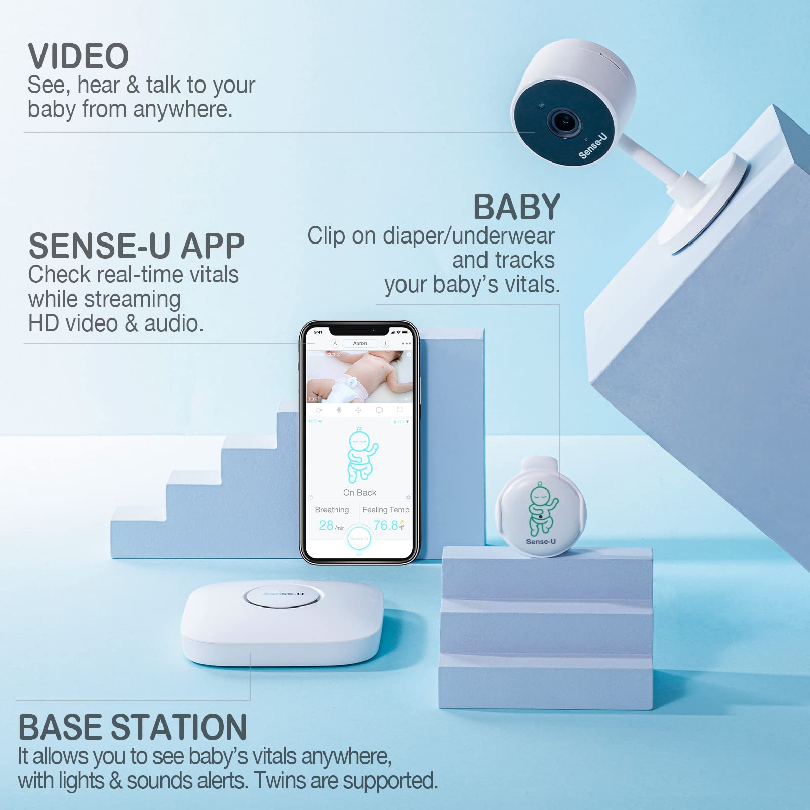 Sense-U Base Station (2.4 GHz) - Wireless Baby Monitor Hub for Sense-U Baby Monitors, Remote Sleep Monitoring from Anywhere (Baby Monitor Not Included) | Perfect for Nursery, Travel & Peace of Mind