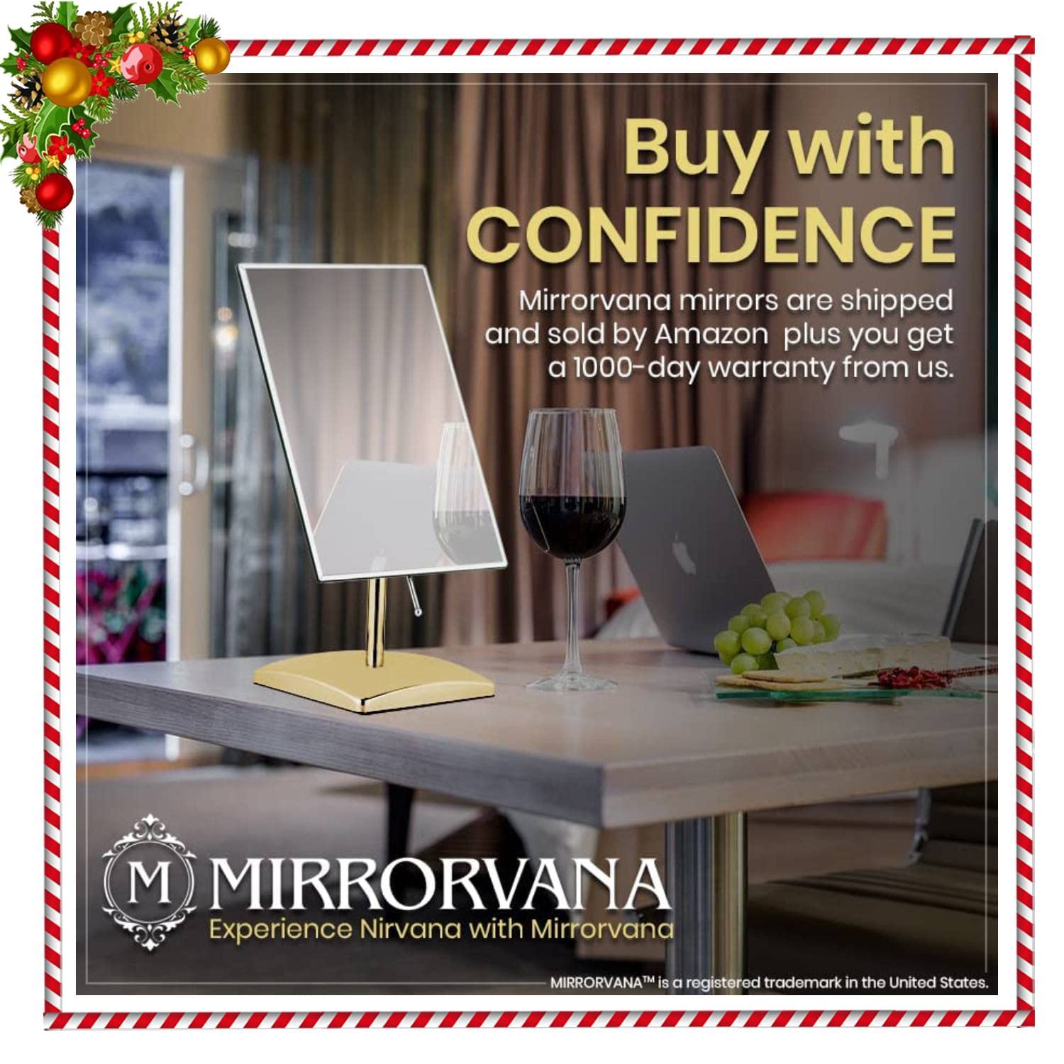MIRRORVANA Large Frameless Free Standing Mirror - Gold-Plated Beveled Edge Full Length Floor Mirror for Bedroom, Bathroom, Vanity Dressing Table & Retail Counter (9.8