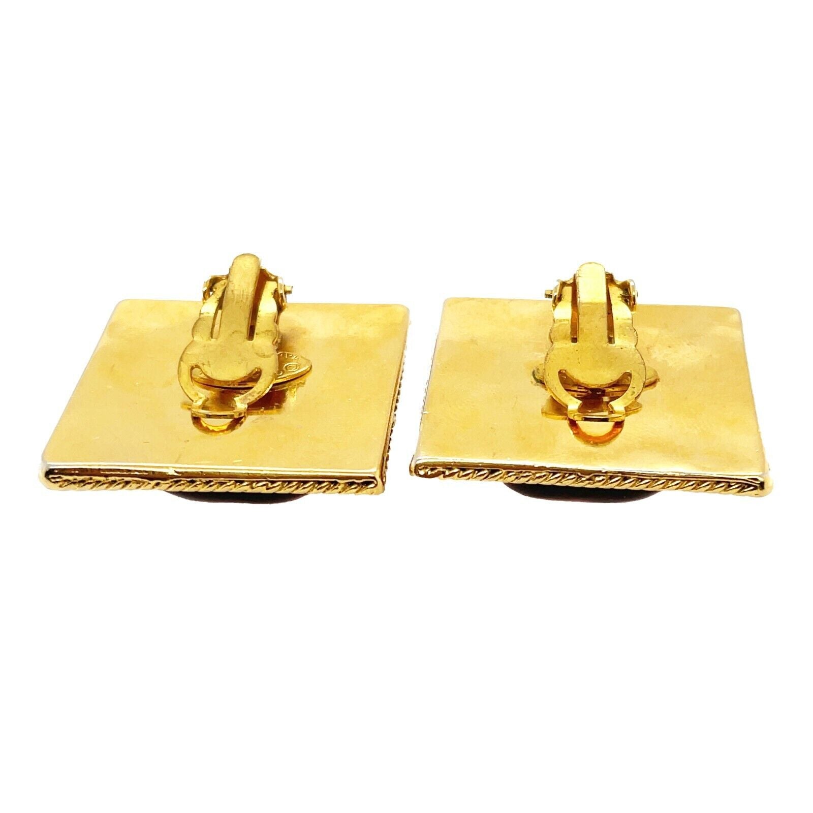 Vintage CHANEL Gripoix Square Clip-On Earrings in Orange, Red & Gold - Elegant 25 Stamped Statement Jewelry for Women, Perfect for Parties, Weddings & Special Occasions