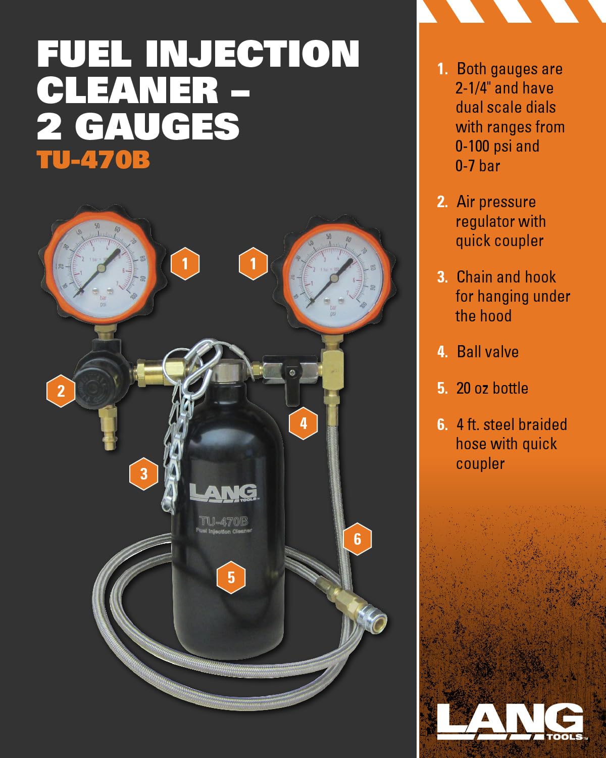 Lang Tools TU-470B Fuel Injection Cleaner - Professional Engine Performance Enhancer for Cars, Trucks & SUVs | Restores Fuel Efficiency & Reduces Emissions | Ideal for Routine Maintenance & Smoother Drives