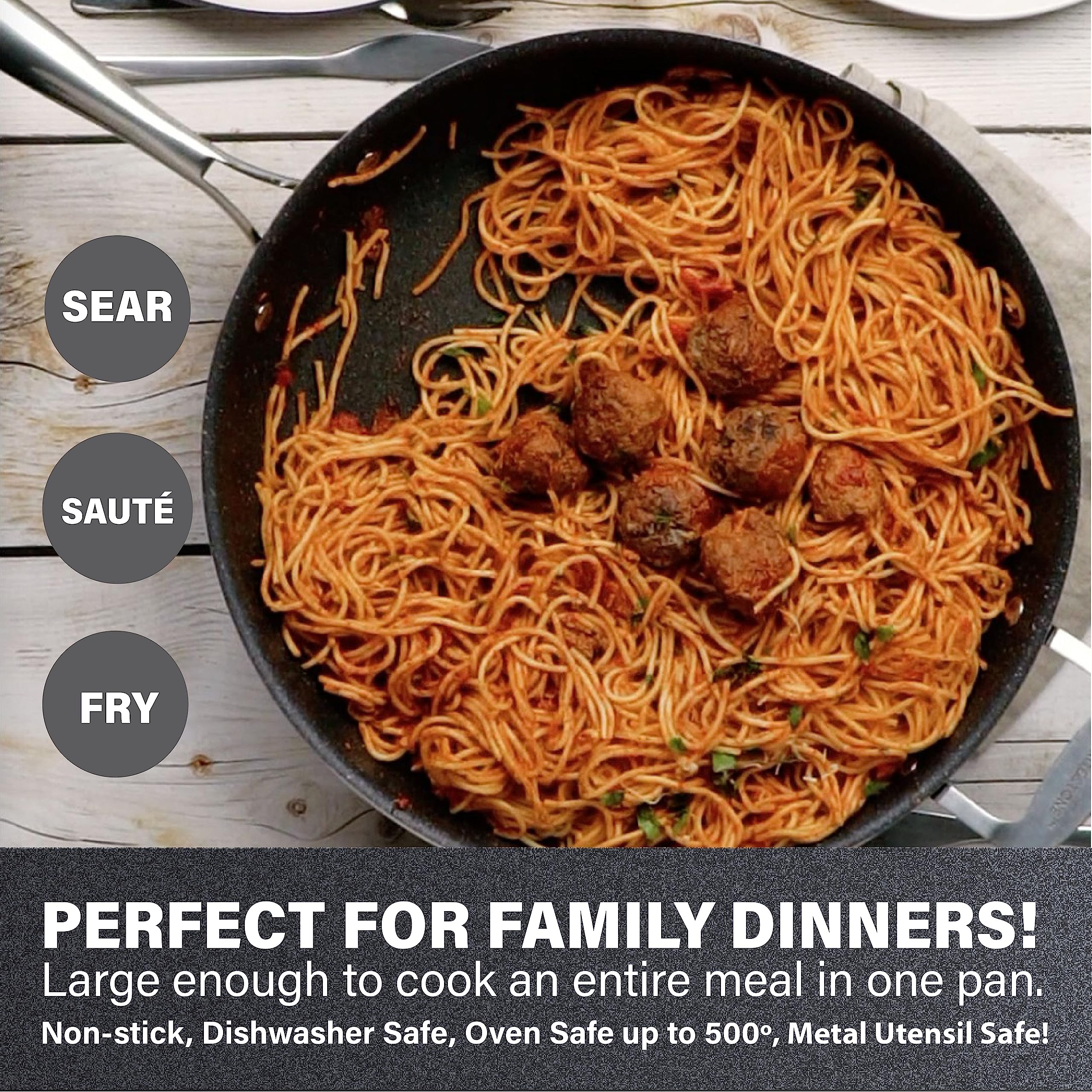 Granitestone 5.5 Quart Nonstick Sauté Pan with Lid - Oven Safe Deep Frying Skillet, Large Cookware for Stovetop & Dishwasher, PFOA Free - Perfect for Searing, Frying, Baking & Family Meals