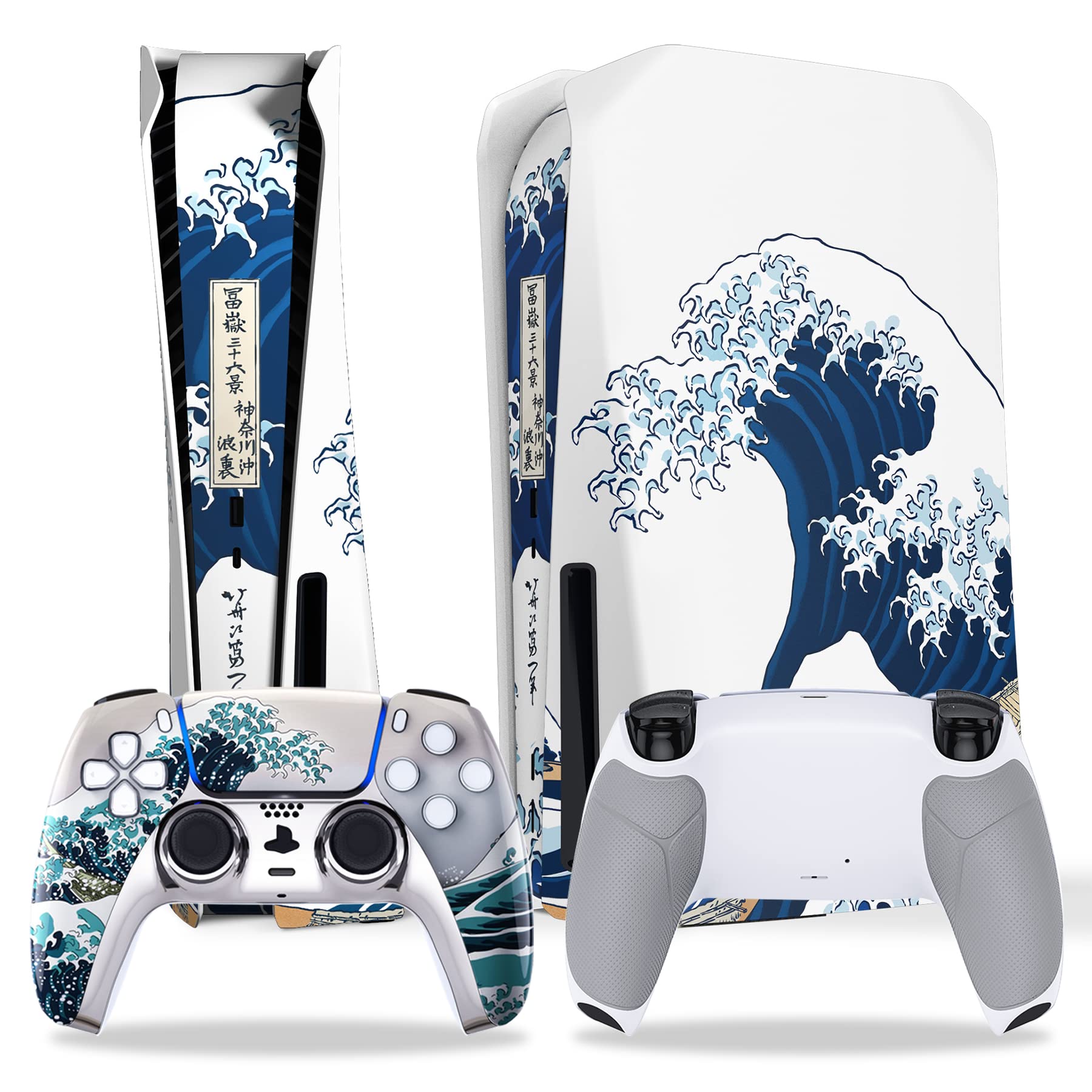 eXtremeRate eXcover The Great Wave PS5 Console Disc Edition Replacement Faceplate & Bottom Shell Case - Compatible with PS5 Controller BDM-010/020/030/040/050 - Custom Gaming Skin for Enhanced Aesthetics & Protection (PlayStation 5 Accessories)