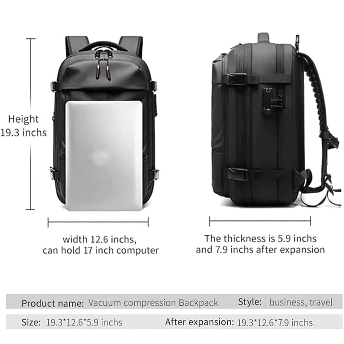 Ascribei Expandable 60L Large Capacity Travel Backpack - Multifunctional Air Vacuum Oxford Backpack for Hiking, Camping & Business Trips (Gray, Pump Not Included) - Perfect for Outdoor Adventures & Weekend Getaways