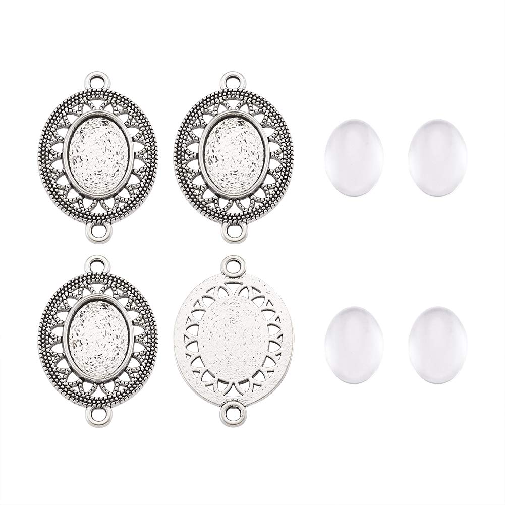 FASHEWELRY 10 Sets Tibetan Style Alloy Oval Bezel Pendant Trays with Clear Glass Cabochons - DIY Jewelry Making Supplies for Necklaces, Bracelets & Photo Pendants (Great for Handmade Gifts & Craft Projects)