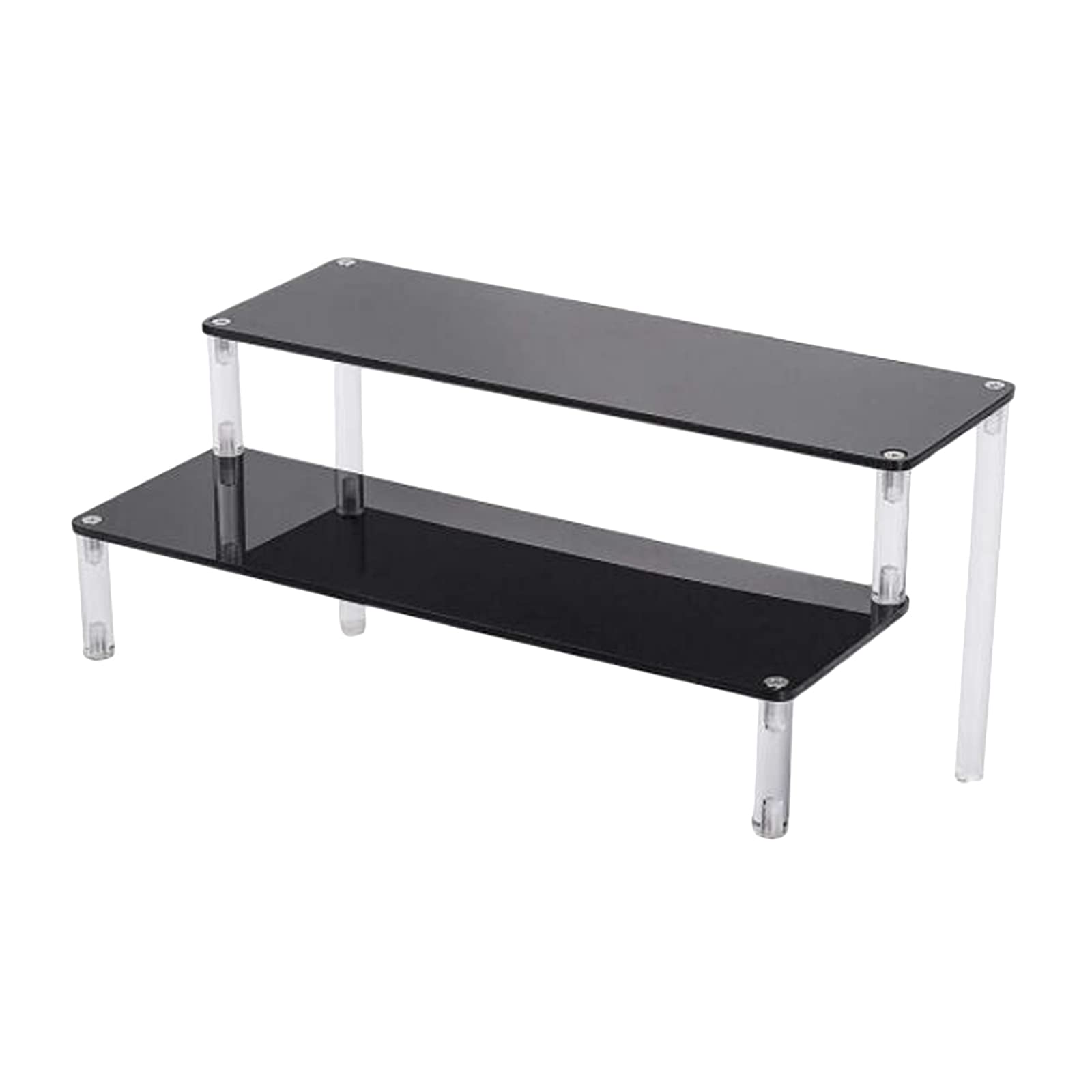 2-Tier Black Acrylic Display Stand Riser Shelf (20cm) for Figures, Cupcakes, Desserts, Cosmetics & Crafts - Perfect for Retail Displays, Bakeries, Makeup Organizers & Craft Shows