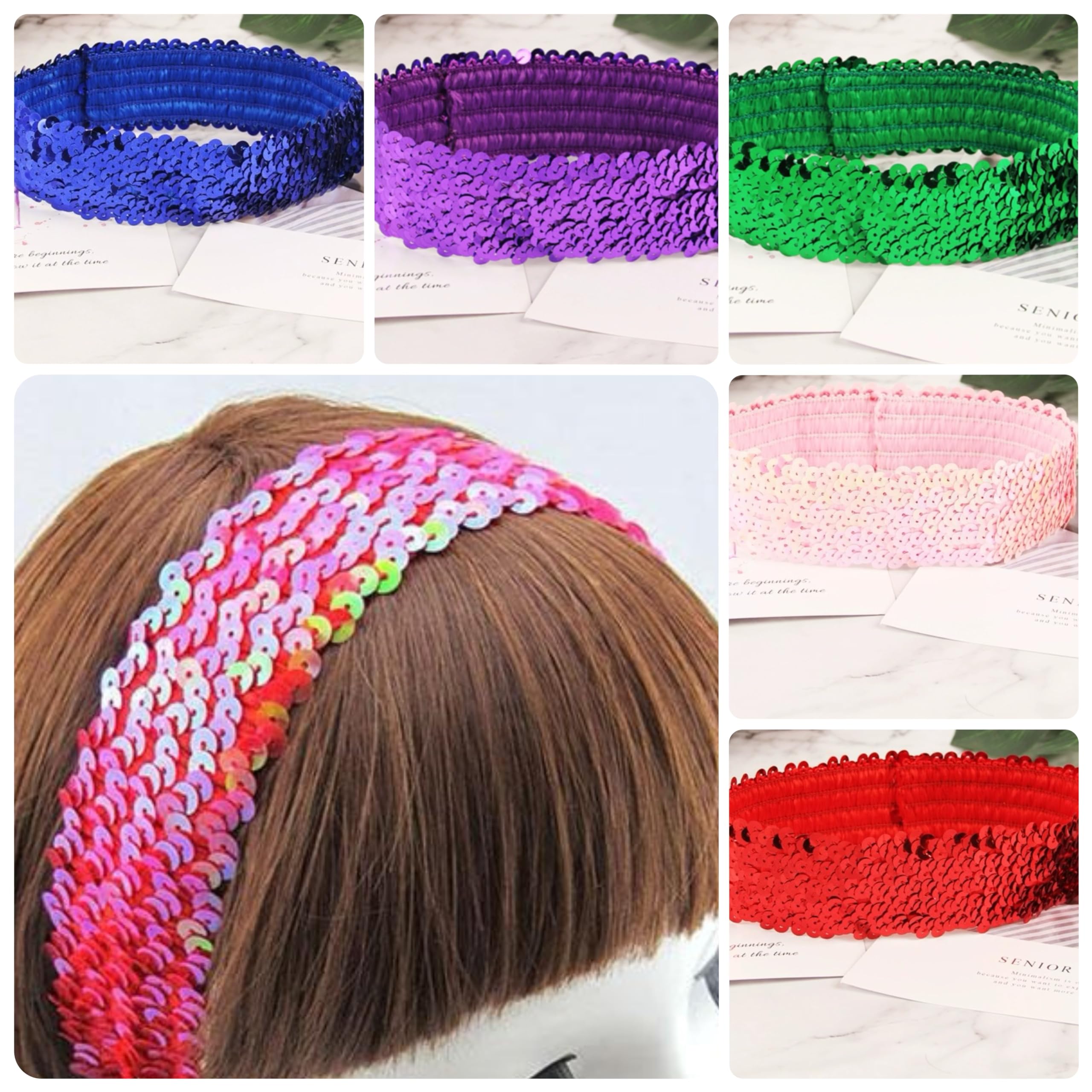 5 Yards Red Elastic Sequin Ribbon Trim - 1.9 Inch Wide for Sewing, Dressmaking, Dance Costumes & Headbands - Perfect for DIY Crafts, Party Decorations & Fashion Accessories