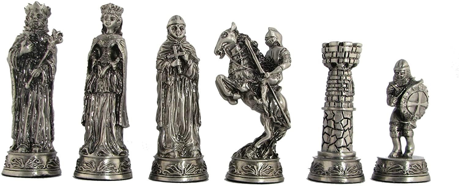 WE Games Pewter Medieval Themed Chess Set - Unique Metal Chess Board Game for Adults, Luxury Handcrafted Chess Pieces with Detailed Sculptures | Perfect for Home Decor, Gift Giving & Strategy Game Lovers