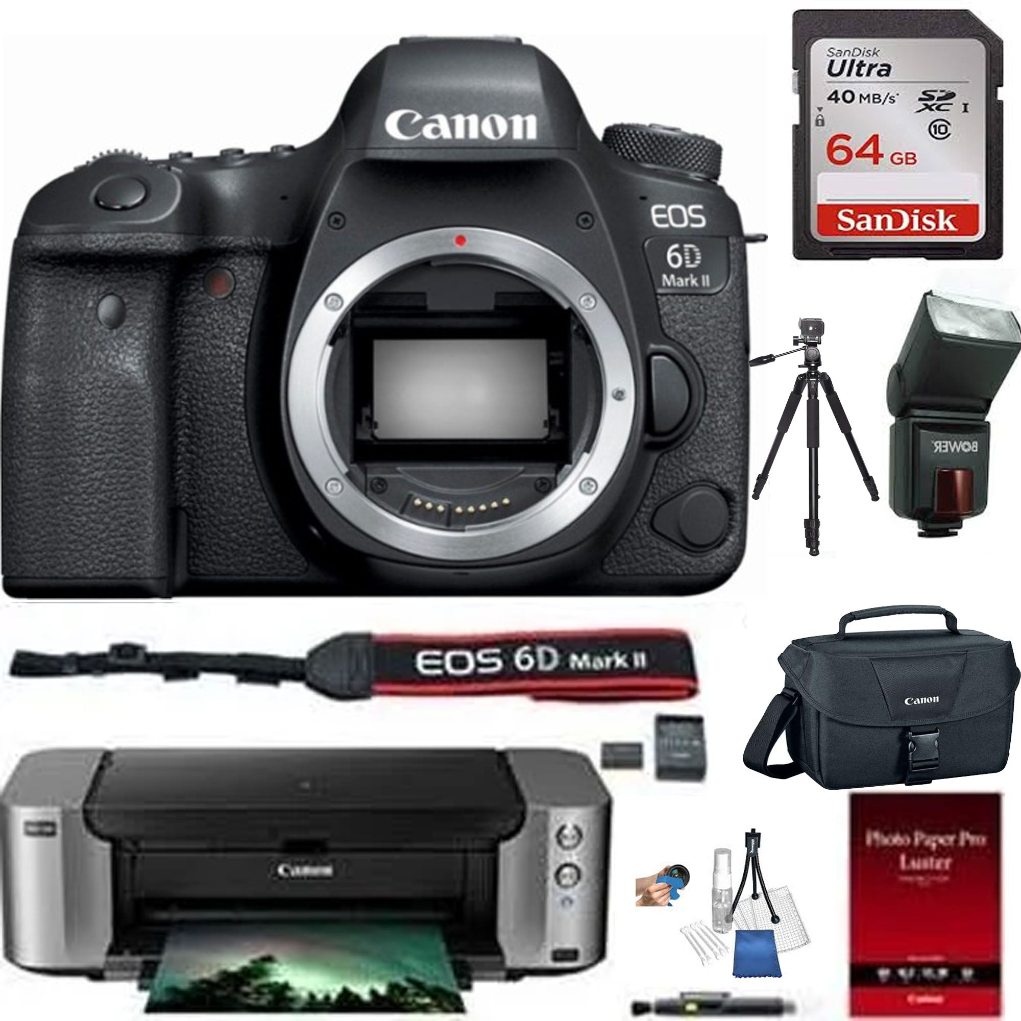 Canon EOS 6D Mark II DSLR Camera Body Only with PIXMA PRO 100 Printer - Professional Photography Bundle for Wedding, Portrait & Landscape Shooting