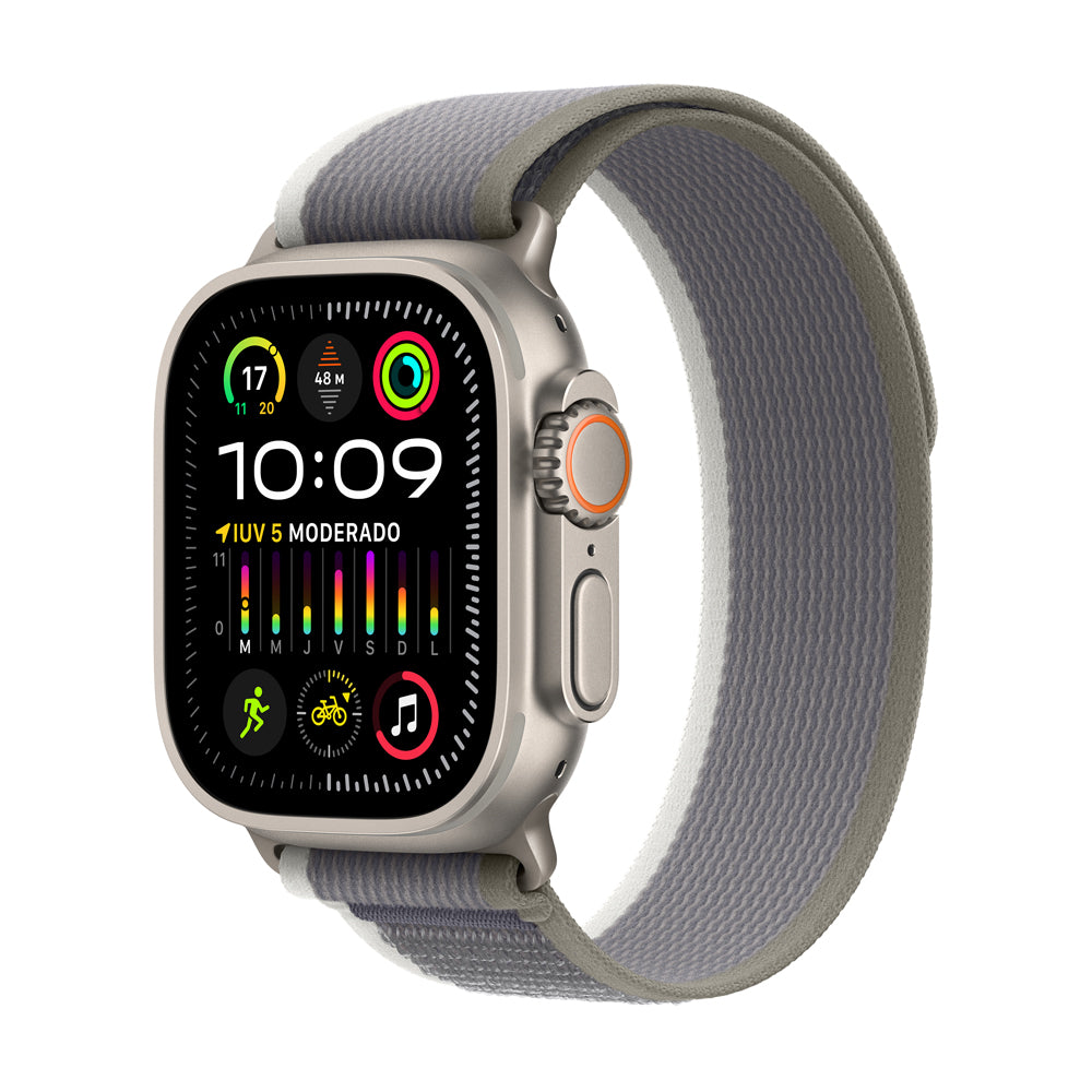 Apple Watch Ultra 2 GPS + Cellular 49mm Titanium Case with Green/Gray Trail Band (M/L Size) - Perfect for Outdoor Adventures, Fitness Tracking & Daily Wear