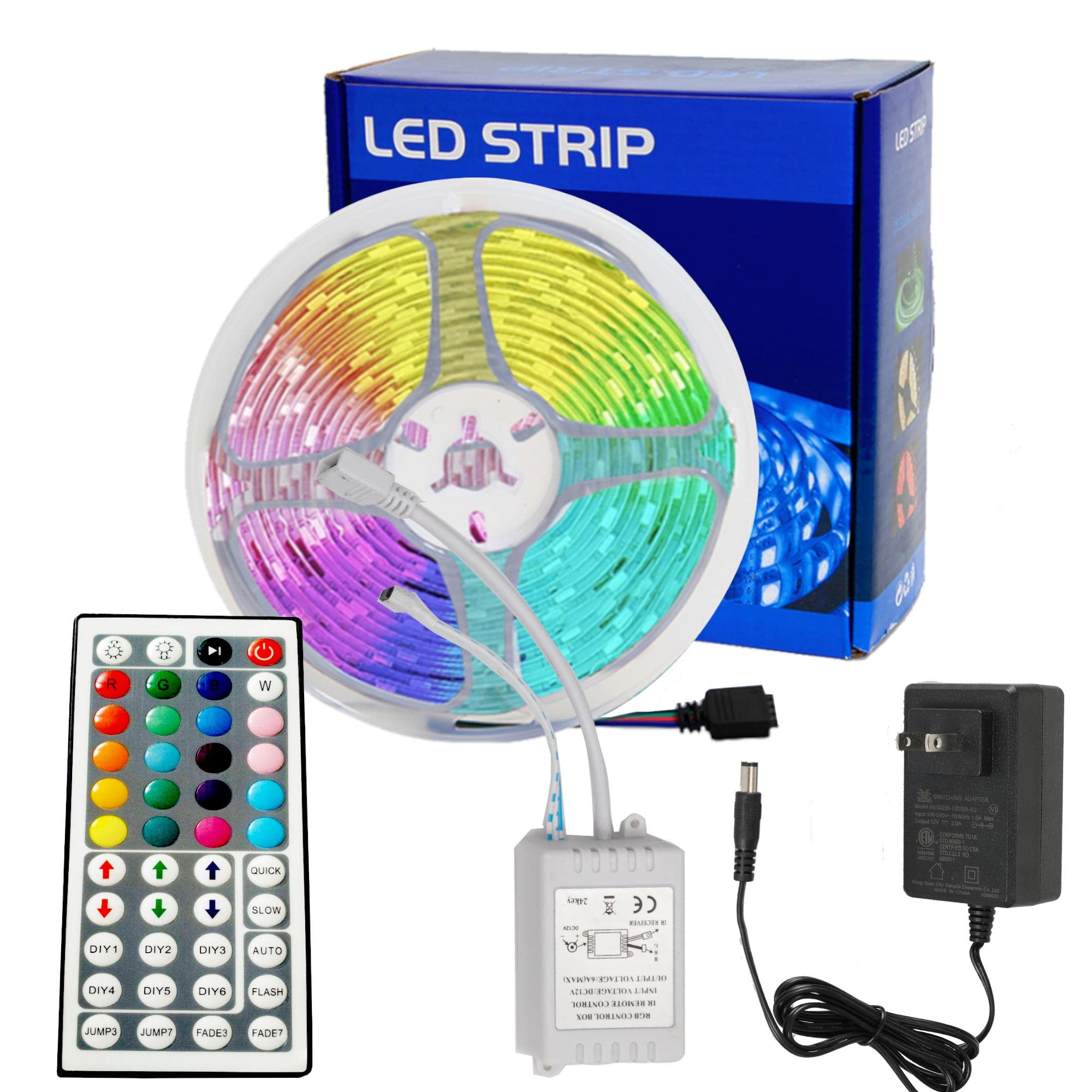 KUMQUAT 32.8ft RGB LED Strip Lights - Color Changing 5050 Flexible Rope Lights with IR Remote Control, 12V Low Voltage for Bedroom, Kitchen, Christmas Decor - Perfect for Home Lighting, Party Decorations & Holiday Ambiance